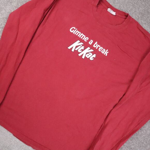 VTG Kit Kat Chocolate Candy Gimme a Break Medium Red Long Sleeve T-Shirt - Picture 7 of 9